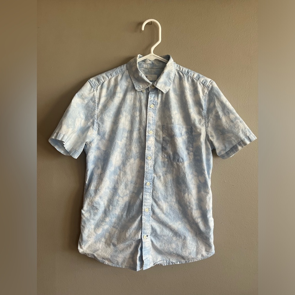 Blue and White Cloud Button Up Shirt